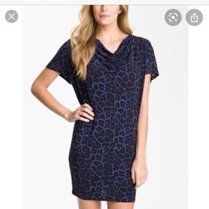 Michael Kors | blue cheetah print cowl neck dress